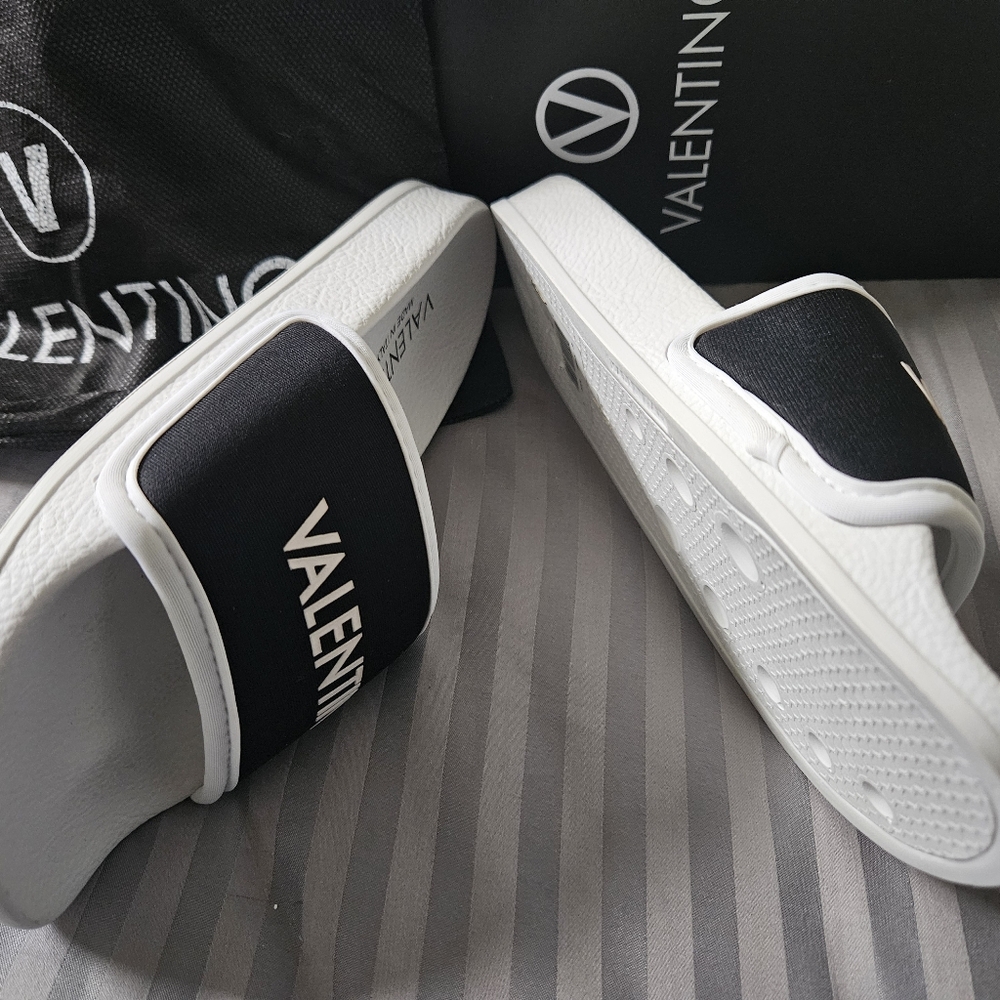 Valentino Slides Black+White Slide Sandals New/box Size 6 TagDustbag Retails 599 - Picture 6 of 12
